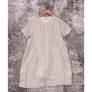 Faherty Gemina Dress Large Womens Linen Basketweave Woven Stripe Pintuck